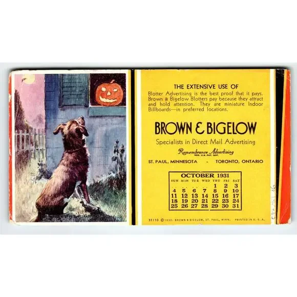 Halloween Blotter Dog Knows His Pumpkins Brown & Bigelow 1930 Trade Advertising